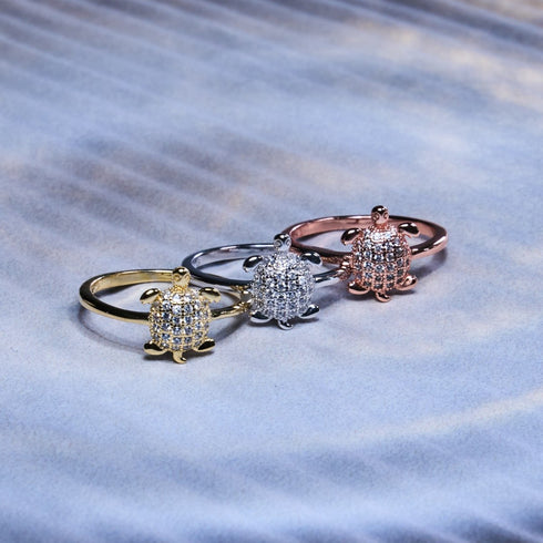 Tortue | Or Vermeil | Bague tortue de mer en diamant CZ